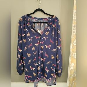 Simply Southern Navy Blue Tunic with Pink and Tan Dog Print